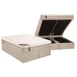 Cama Box Baú Queen: Colchão Molas Castor Bonnel Premium Tecnopedic + Base CRC Suede Clean(158x198)
