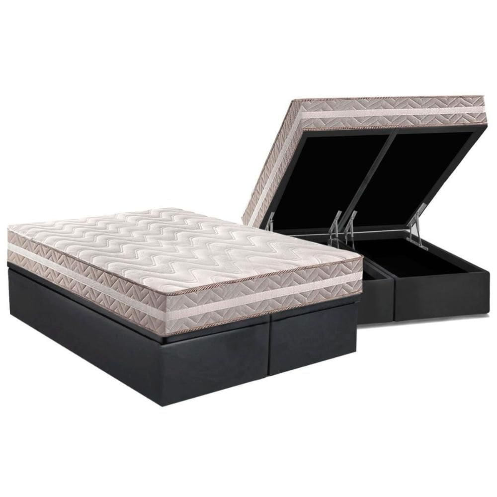 Cama Box Baú Queen: Colchão Ortopédico Paropas D33 / AG65 Confort + Base CRC Suede Gray(158x198)