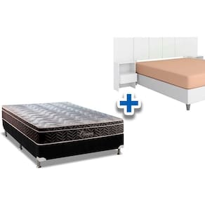 Cama Box Casal CRC + Colchão Molas Olímpia + Cabeceira Tulipa Branco