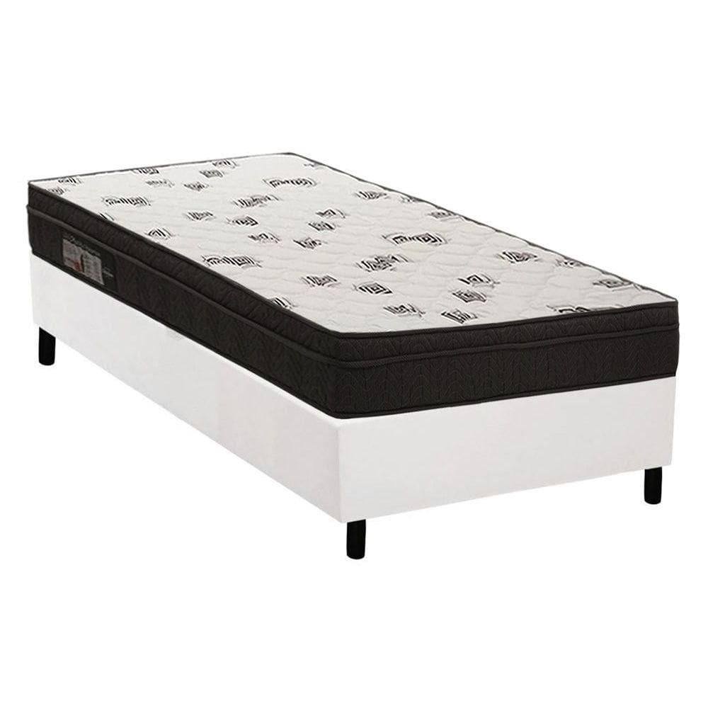 Cama Box Solteiro: Colchão Espuma Ortobom D45 Light Saúde Ortopilow + Base CRC Courano White(88x188)