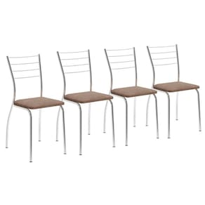 Kit 4 Cadeiras de Cozinha 1700 4 Un Cromado/Suede Conhaque - Carraro