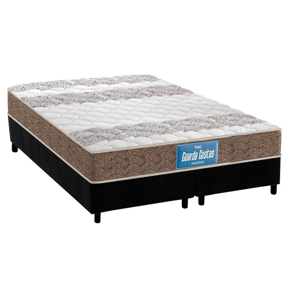 Cama Box Queen: Colchão Espuma Probel D33/EP Guarda Costas Próintense Double Face + Base CRC Suede Black(158x198)
