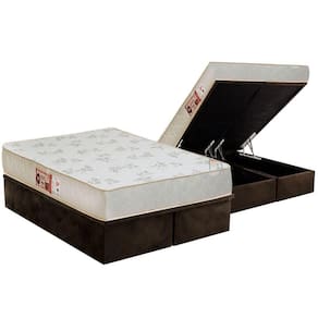 Cama Box Baú Queen: Colchão Espuma Castor D33 Sleep Max Relax + Base CRC Suede Brown(158x198)