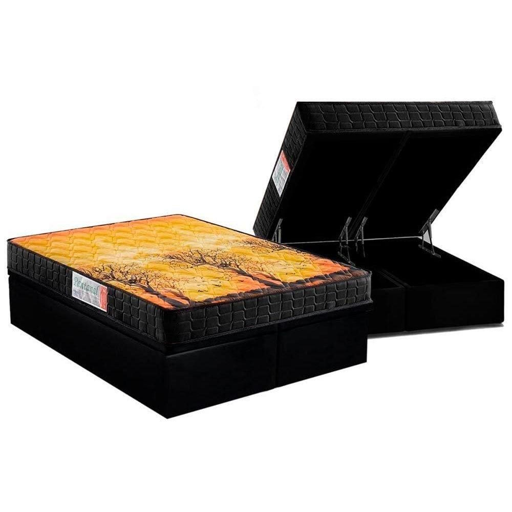 Cama Box Baú Queen: Colchão Espuma Anjos D28 / AG65 Pantanal + Base CRC Suede Black(158x198)