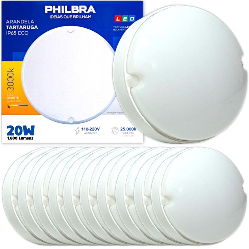 Kit 10 Arandela Tartaruga Sobrepor Led 20W Ip65 3000K