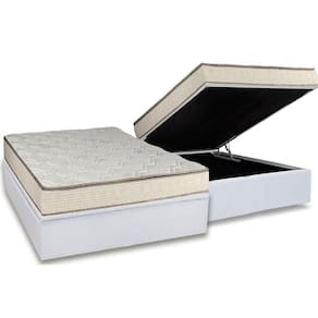 Cama Box Baú Casal: Colchão Molas Luckspuma Bonnel Montreal Spring + Base CRC Courano White(138x188)