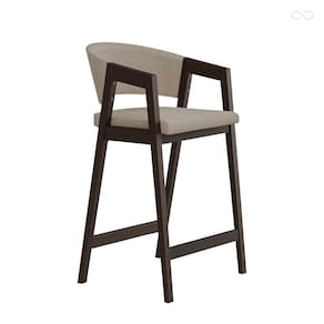 Banqueta Alta para Balcão Ravena em Madeira Maciça Capuccino Suede Bege CCS