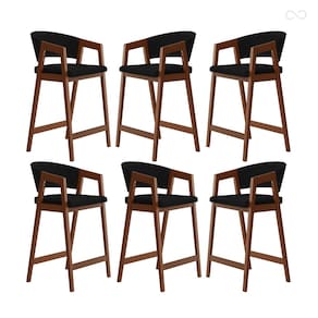 Kit 6 Banquetas Alta para Cozinha Ravena em Madeira Maciça Pinhão Suede Preto CCS