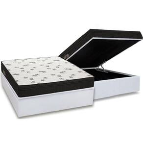 Cama Box Baú Casal: Colchão Espuma Ortobom D45 Light Saúde OrtoPillow + Base CRC Courano White(138x188)