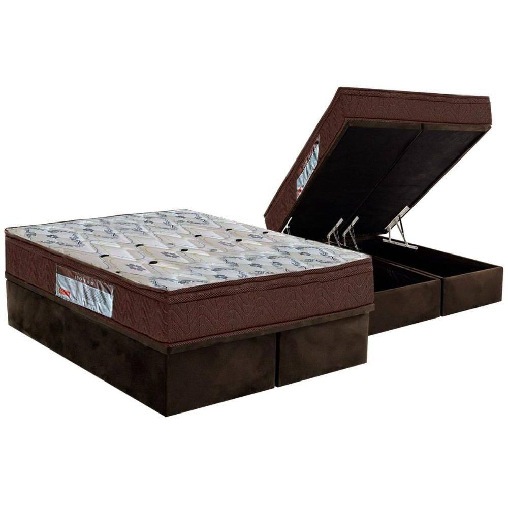 Cama Box Baú Queen: Colchão Espuma Ortobom D45 / EP ISO 150 Mega Firme + Base CRC Suede Brown(158x198)