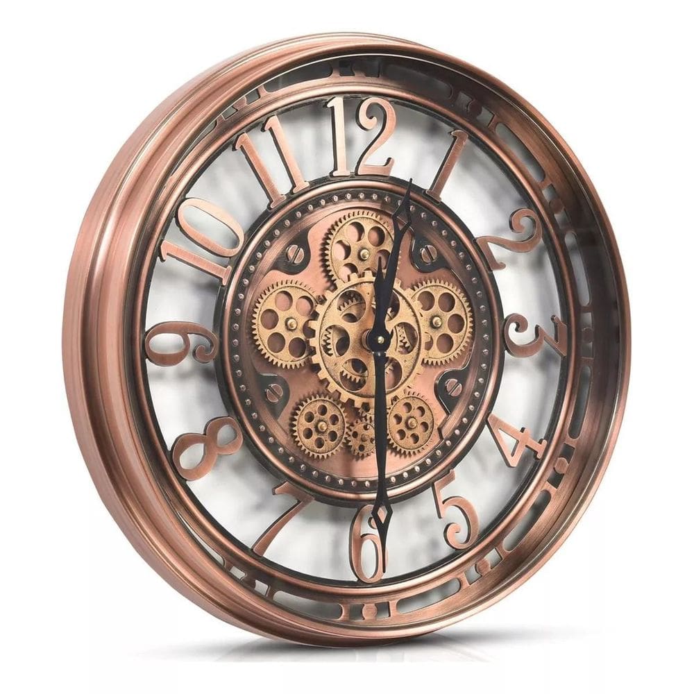 Relógio De Parede 3D Industrial Cobre Bronze Robusto 53Cm