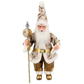Papai Noel Grande Musical Linho Marrom Decoração Natal 70Cm
