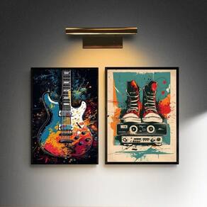 Kit 2 Quadros Decorativos Rock Aquarela 45X34Cm - Com Vidro