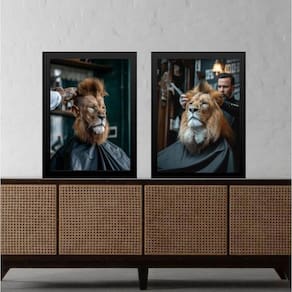 Kit 2 Quadros Decorativos Barbearia - Leão 33X24Cm - Vidro