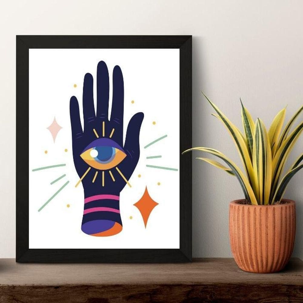 Quadro Esotérico Olho Grego Com Mão 33X24Cm - Com Vidro