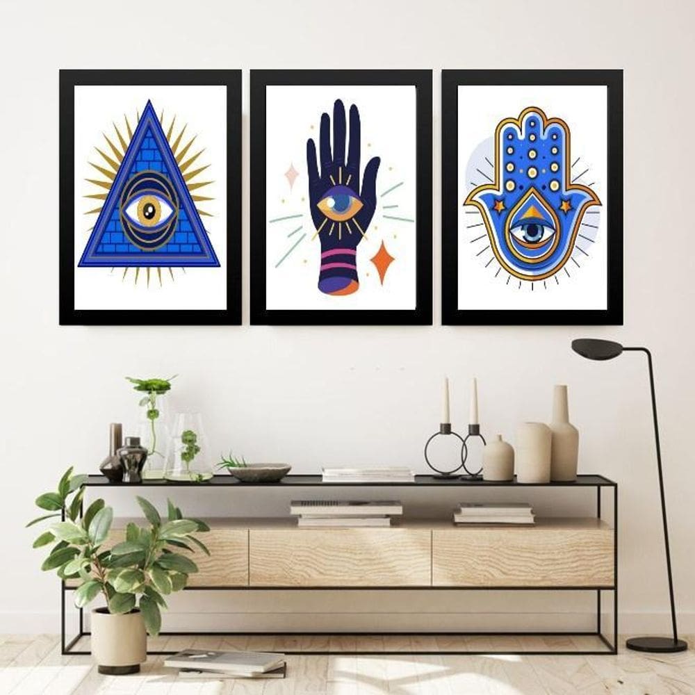 Kit 3 Quadros Decoração Esotérica - Olho Grego 45X34Cm Vidro