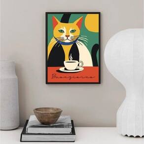 Quadro Gato Colorido - Buongiorno 24X18Cm - Com Vidro