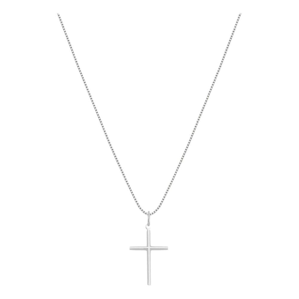 Colar Veneziana Com Cruz Palito 45Cm Prata 925