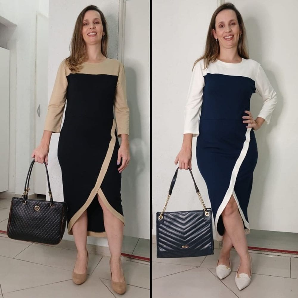 Vestido com manga 3/4 Virou Moda