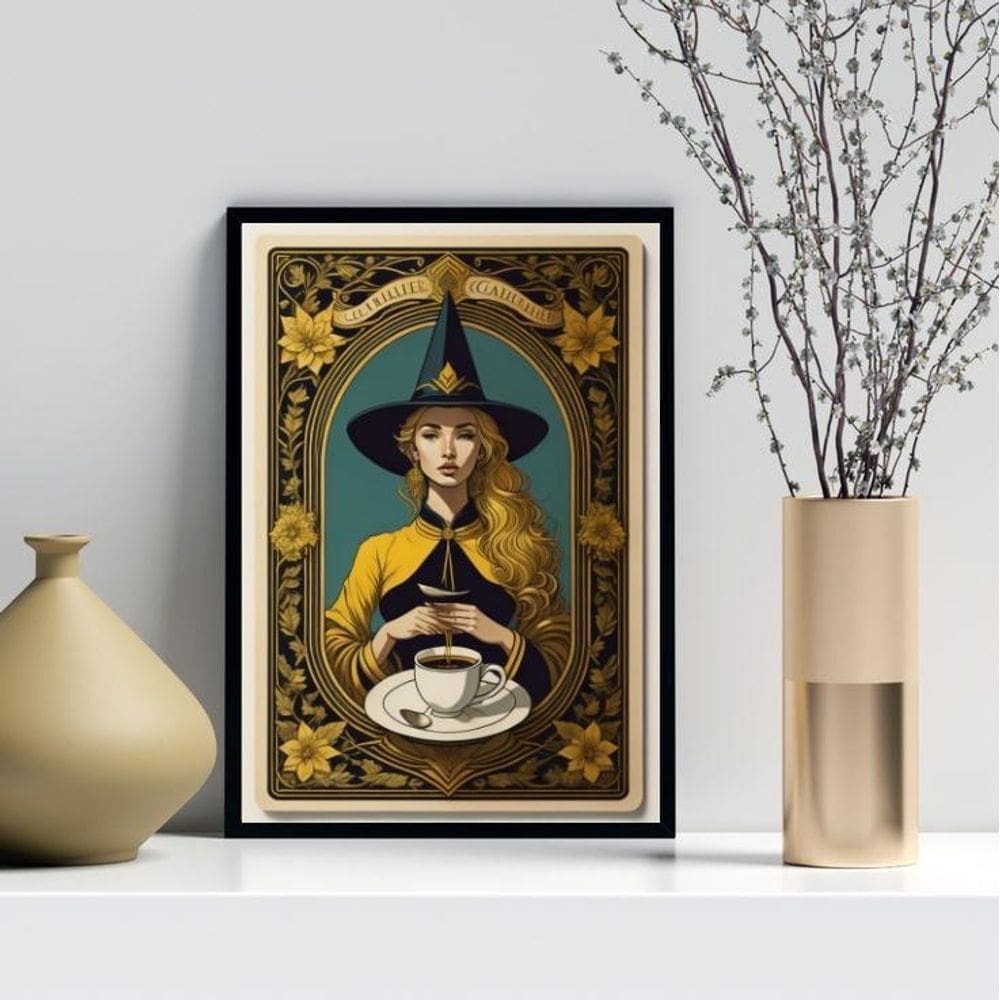 Quadro Decorativo Bruxa Com Café 24X18Cm
