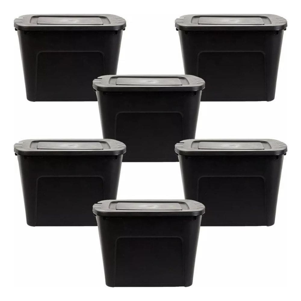 Kit 6 Caixas Organizadora Ecobox 80 Litros Preta