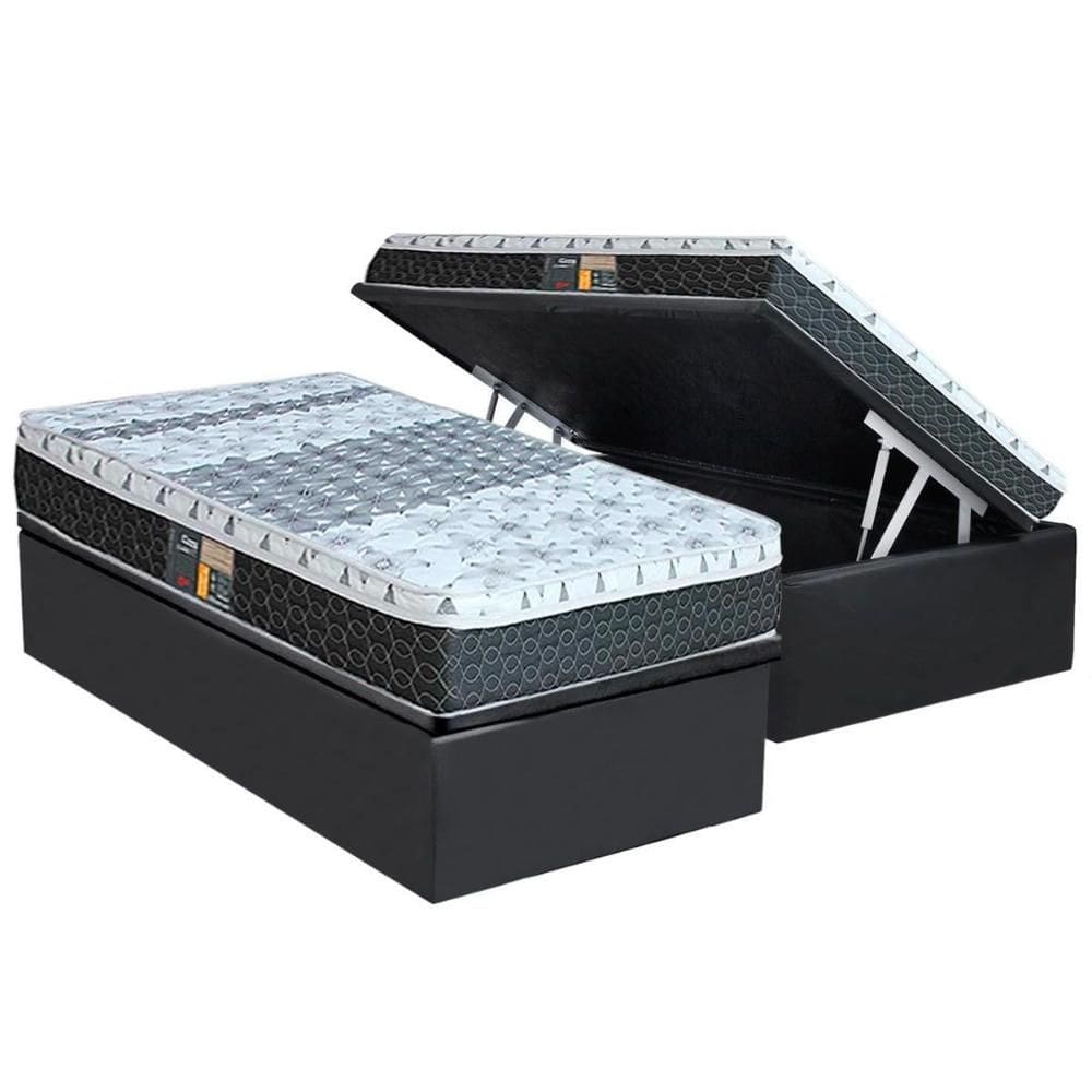 Cama Box Baú Solteiro: Colchão Molas Castor Bonnel System Class One Face + Base CRC Suede Grey(88x188)