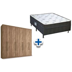 Cama Box Conjugado Casal Union Ortobom + Guarda Roupa Master Vip 8.4 Jatoba/Atacama