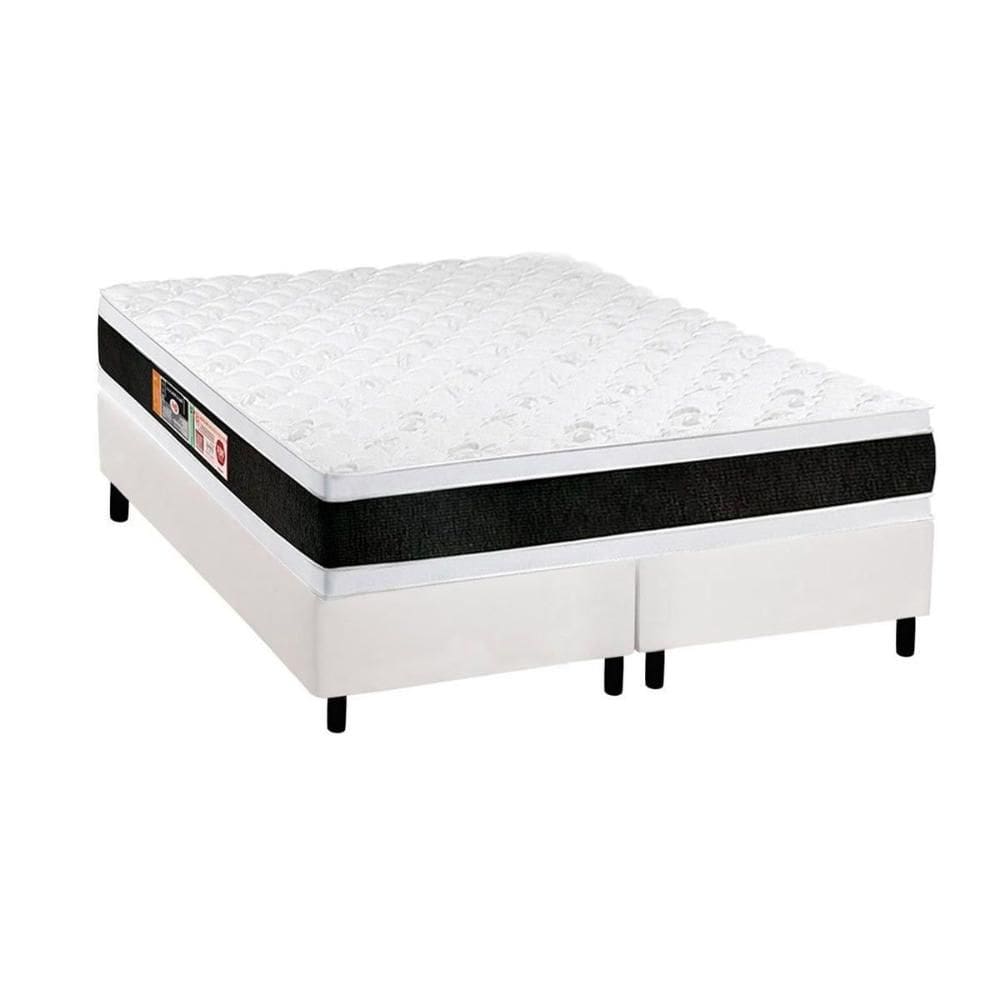 Cama Box King: Colchão Espuma Castor D45 Black e White Double Face + Base CRC Courano White(193x203)