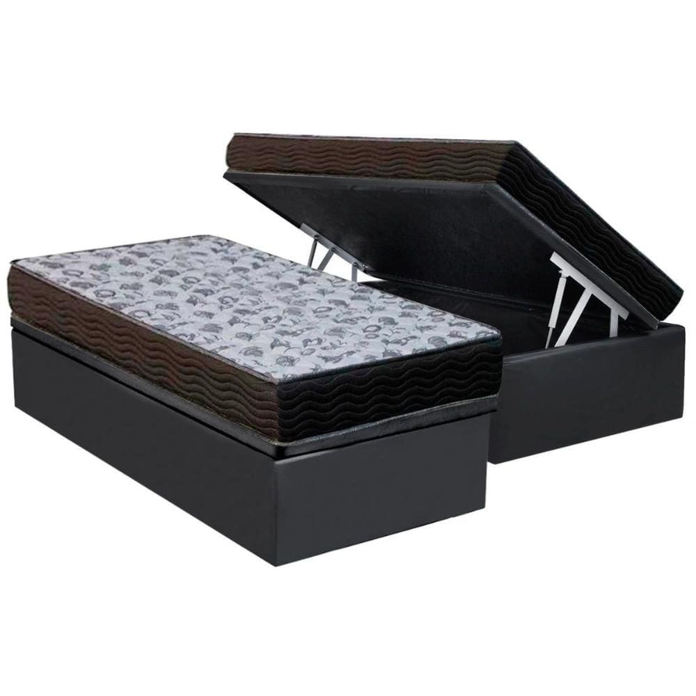 Cama Box Baú Solteiro: Colchão Espuma Ortobom D33 / EP ISO 100 Ultra Firme + Base CRC Suede Gray(88x188)