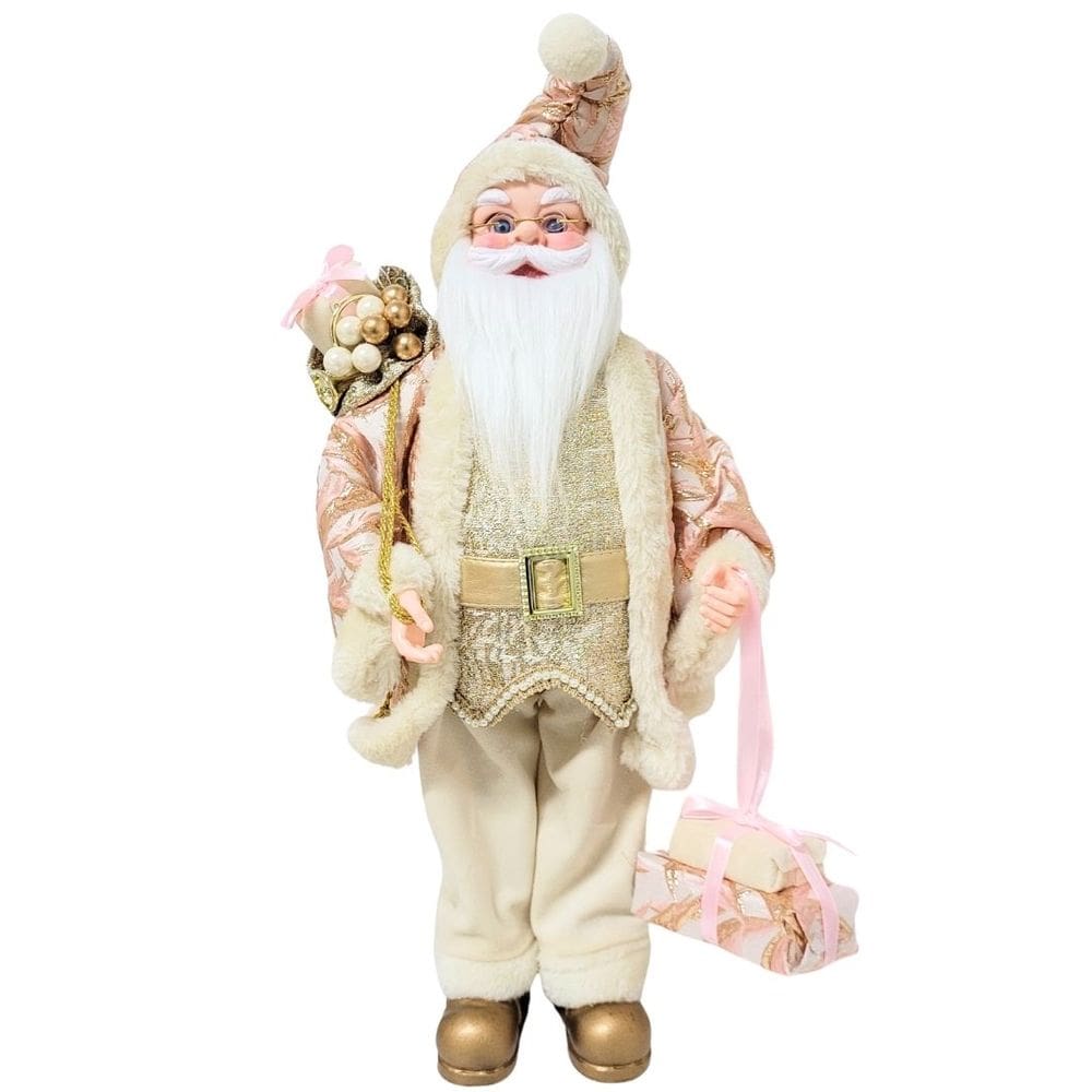 Papai Noel Decorativo Casaco Luxo Rosê e Pérola 50cm - Noel Decor