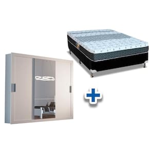 Cama Box Casal + Colchão Class Castor + Guarda Roupa Veneza Luxo Branco