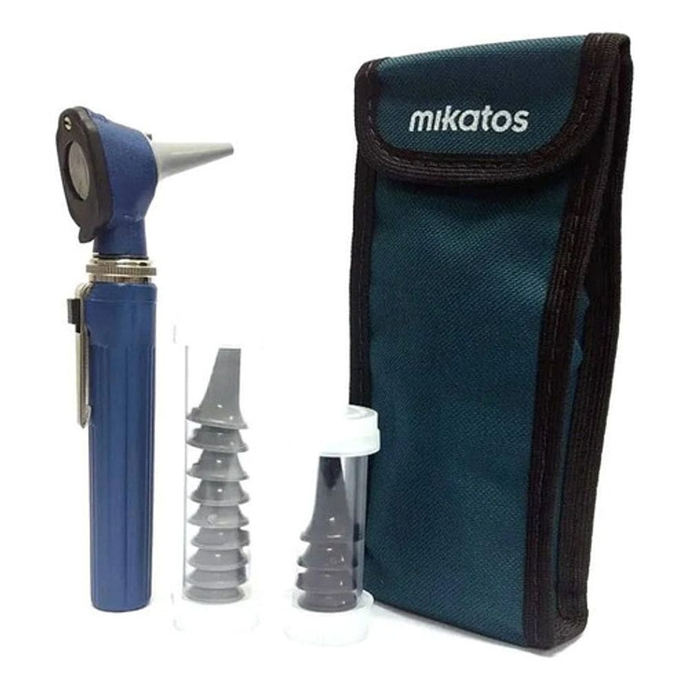 Otoscópio + 14 Espe Lâmpada Led Luz Branca Mikatos Cor Azul