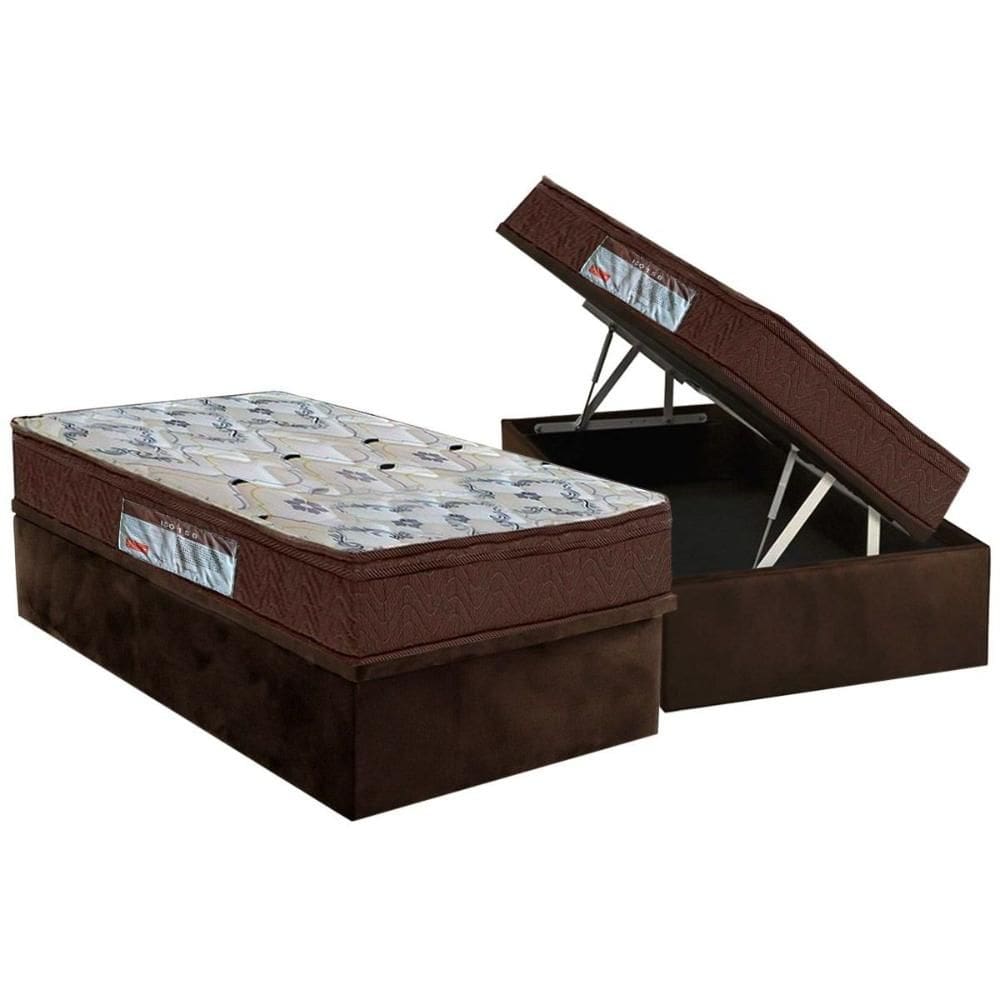 Cama Box Baú Solteiro: Colchão Espuma D45 Ortobom / EP ISO 150 Mega Firme + Base CRC Suede Brown(88x188)
