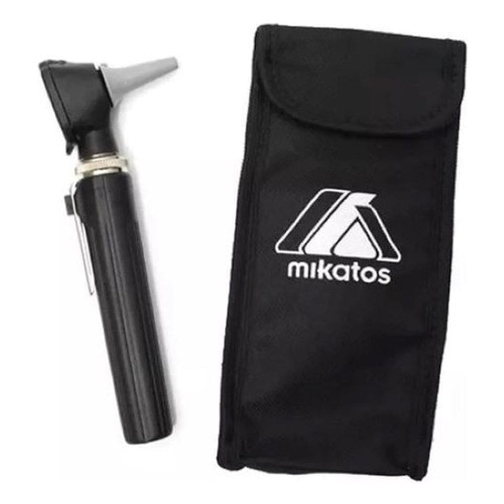 Otoscópio + 14 Espe Lâmpada Led Luz Branca Mikatos Cor Preto