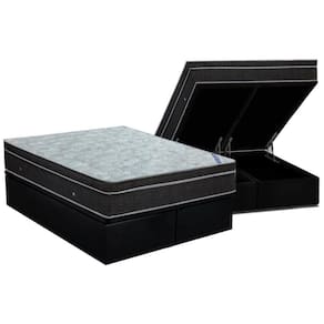 Cama Box Baú Queen: Colchão Molas Ortobom Nanolastic Light + Base CRC Suede Black(158x198)