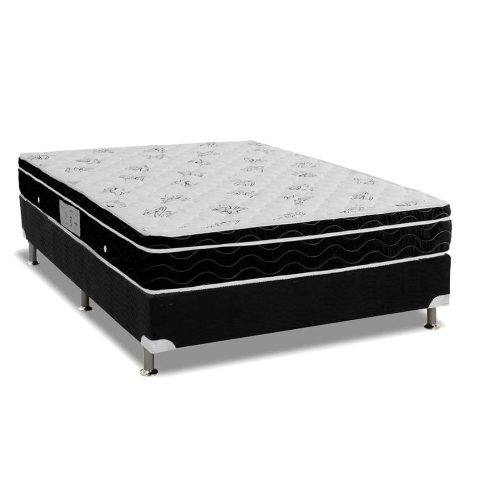 Cama Box Casal: Colchão Molas Ortobom Nanolastic Physical Spring + Base CRC Suede Black(138x188)