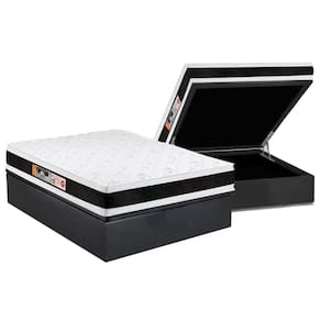 Cama Box Baú Casal: Colchão Espuma Castor D45 Black e White Air Double Face + Base CRC Suede Gray(138x188)