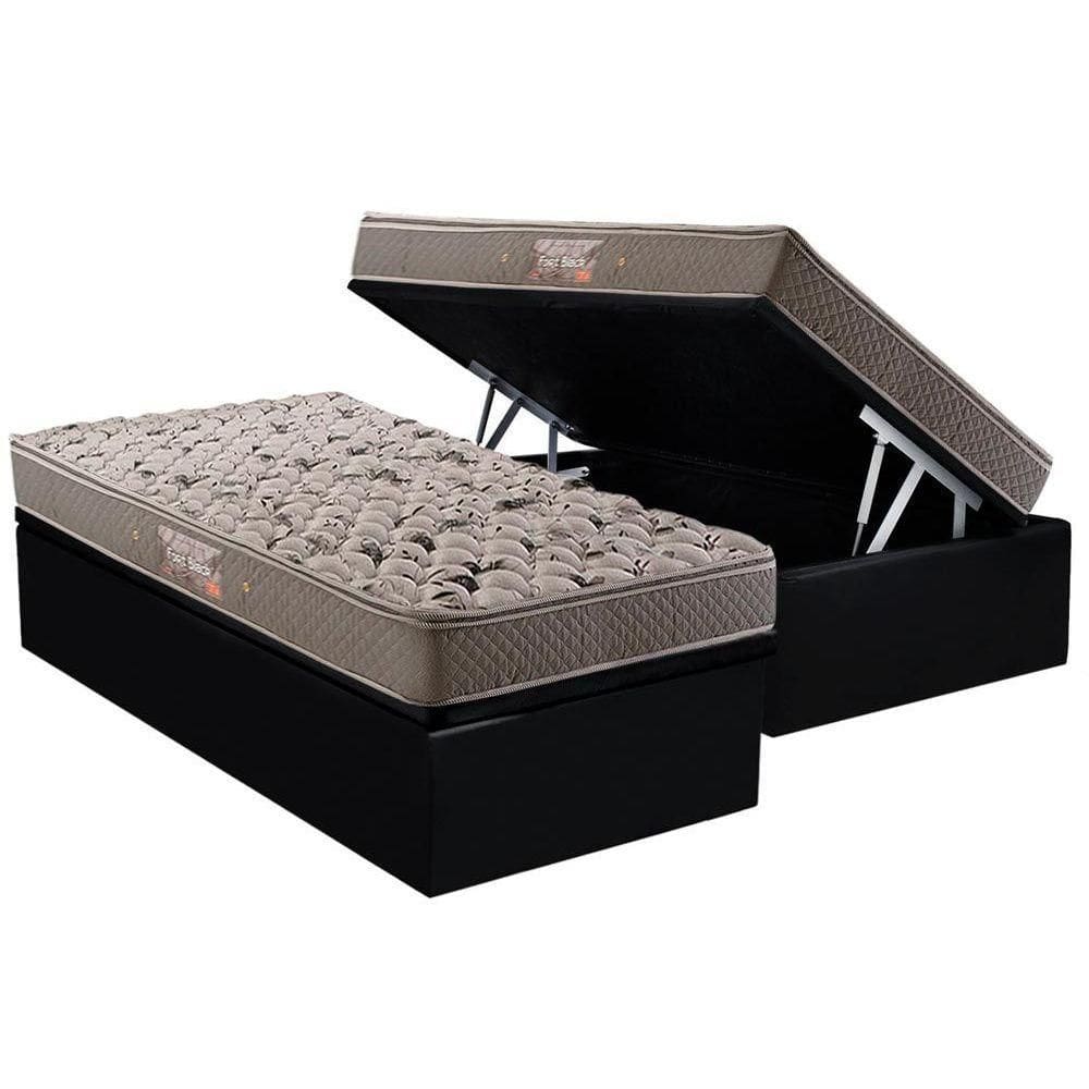 Cama Box Baú Solteiro: Colchão Espuma Herval AG65 Fort Black Firme Pillow Top + Base CRC Suede Black(88x188)