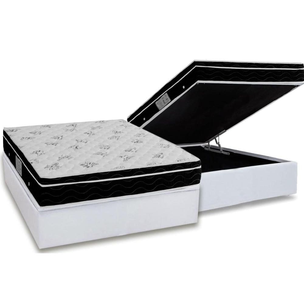 Cama Box Baú Casal: Colchão Molas Bonnel Ortobom Nanolastic Physical Spring + Base CRC Courano White(138x188)
