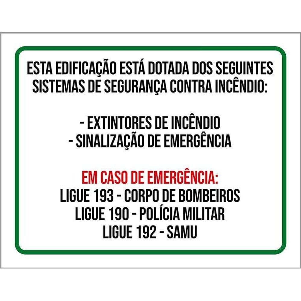 Placa Edificação Sistema Segurança Contra Incêndio 27X35