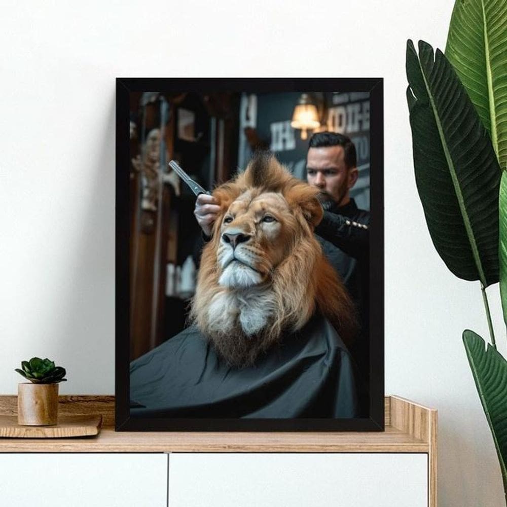Quadro Decorativo Barbearia - Leão 24X18Cm
