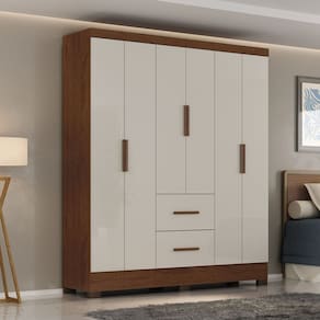 Roupeiro Primordial Max 6 Portas 2 Gavetas Jacaranda /Off White