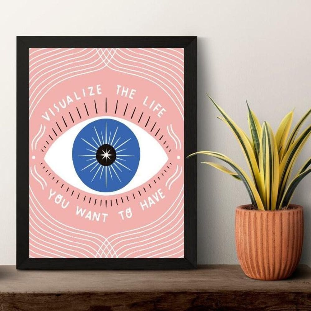 Quadro Lei Da Atração -Visualize A Vida 45X34Cm - Com Vidro