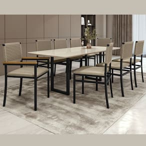 Conjunto Sala de Jantar Mesa 08 Cadeiras Madri Retangular 200x90 Tampo Mdf Itália Preto/Bege