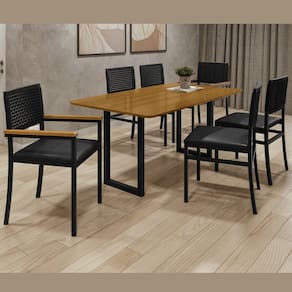 Conjunto Sala de Jantar 06 Cadeiras Madri Mesa Retangular 160x90 Tampo Madeira Mdf Itália Preto