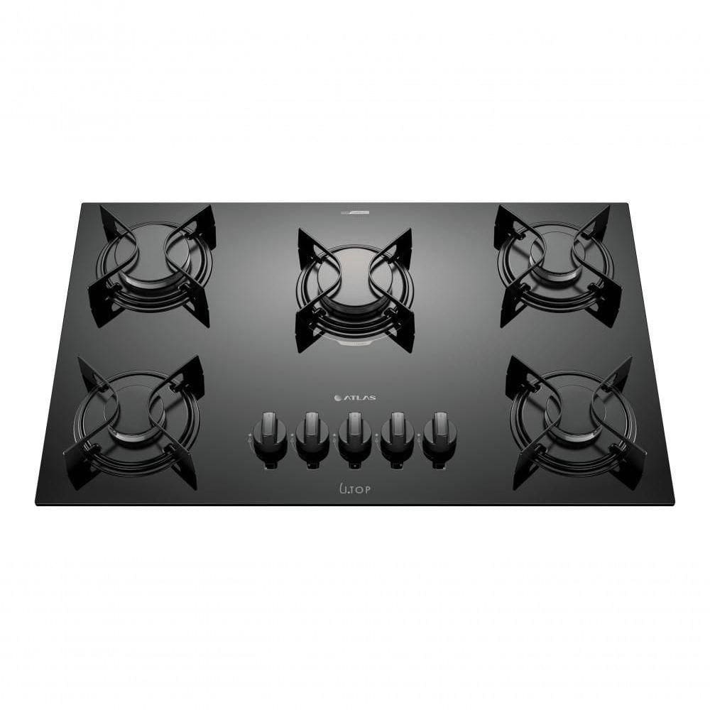 Cooktop 5 Bocas Preto Com Mesa De Vidro Atlas U Top Bivolt