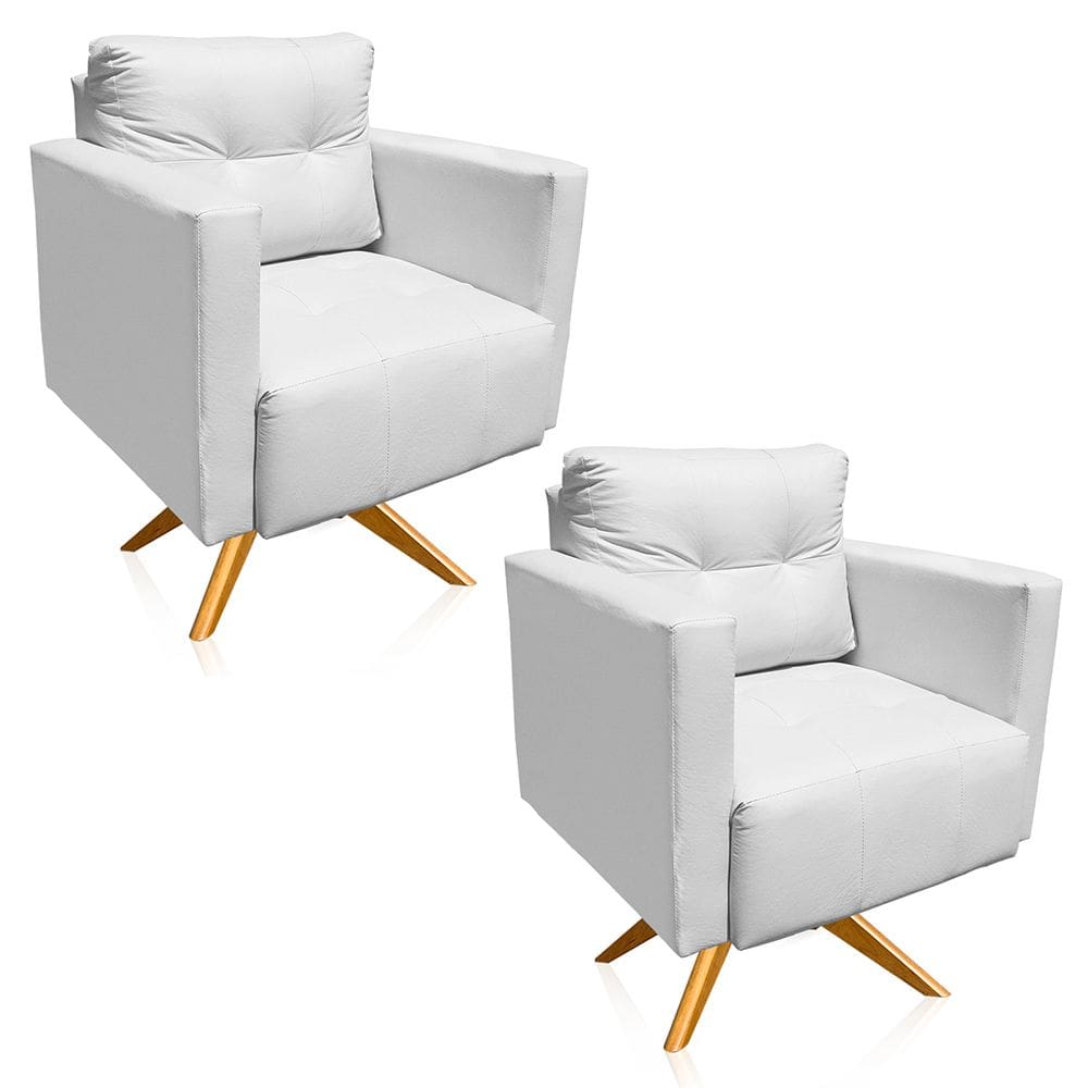 Kit 2 Poltronas Giratória Livia Corino Branco Base de Madeira MA30 - D`Rossi