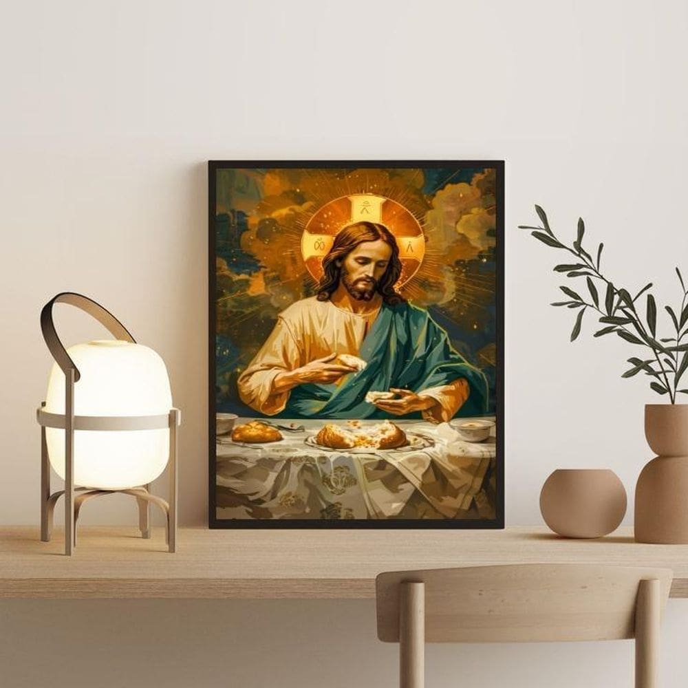 Quadro Jesus Repartindo O Pão 33X24Cm - Com Vidro