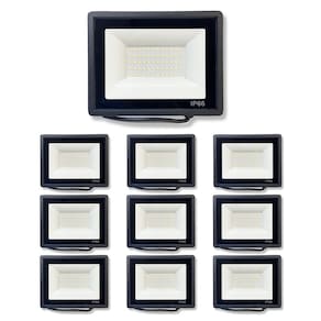 Kit 10 Refletores Led Slim Alumínio Preto 100W Branco-Frio