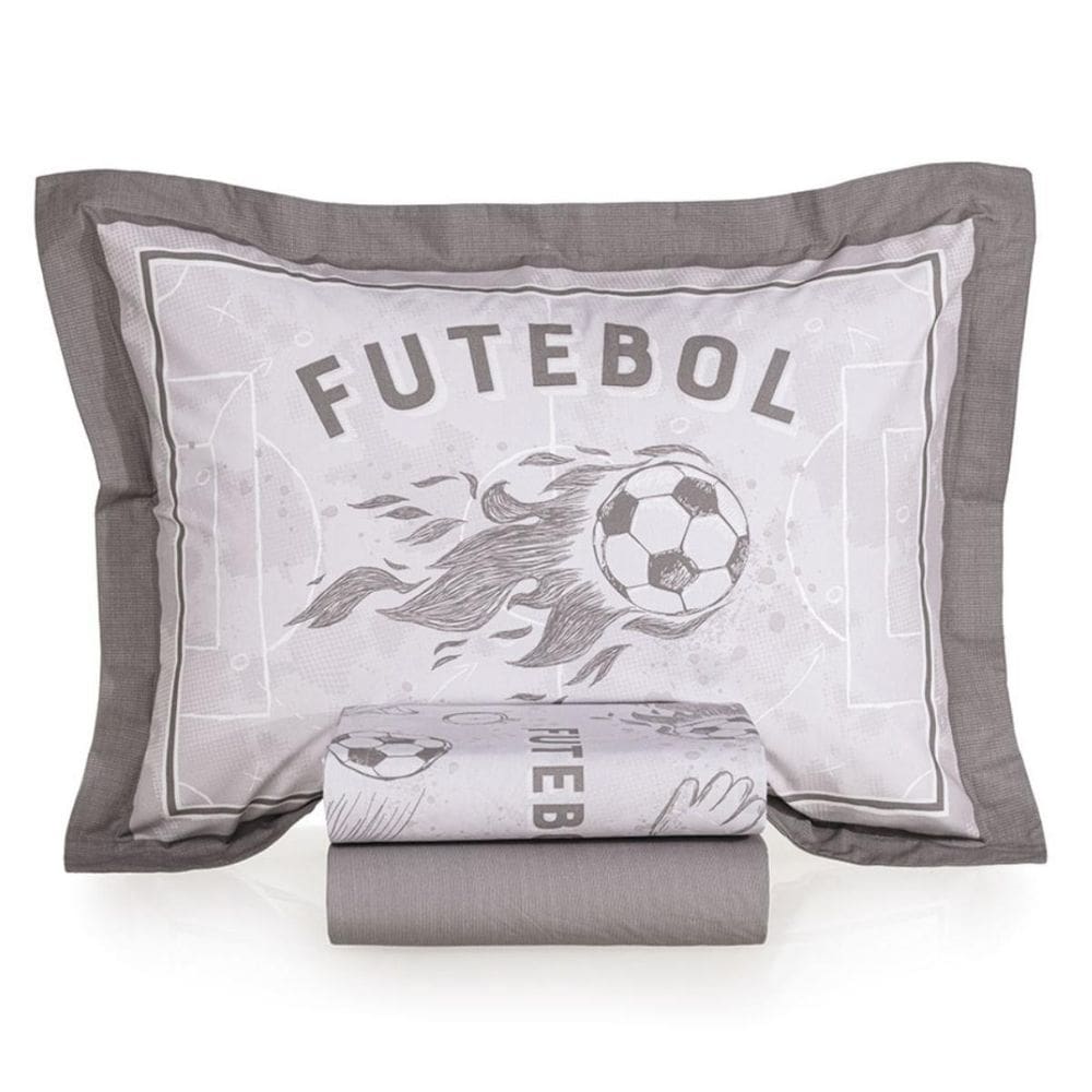 Jogo Cama Solteiro 200 Fios Karsten Futebol Cinza